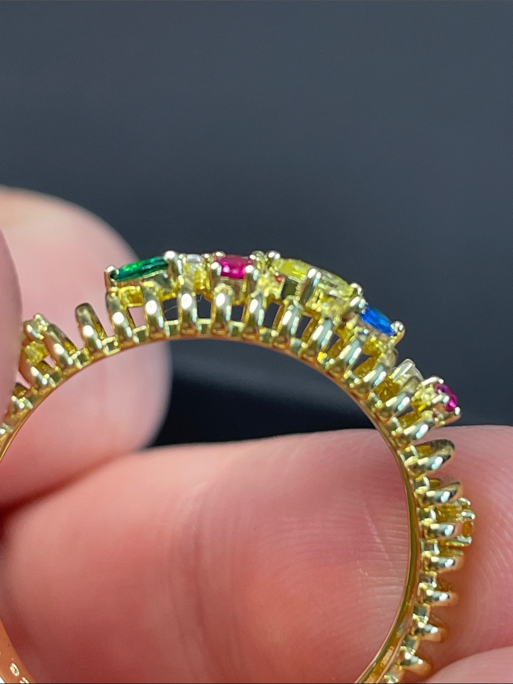 Freida Rothman Sterling Silver Multicolor Stone Ribbed Band Size 9 NEW $99 MSRP - Picture 9 of 11